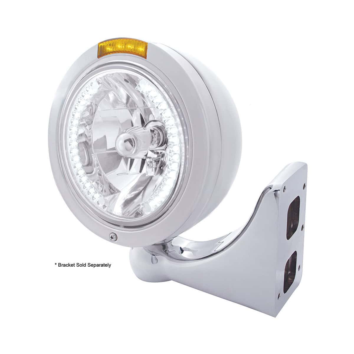 Stainless Steel Bullet Classic Headlight H4 With White LED & Signal