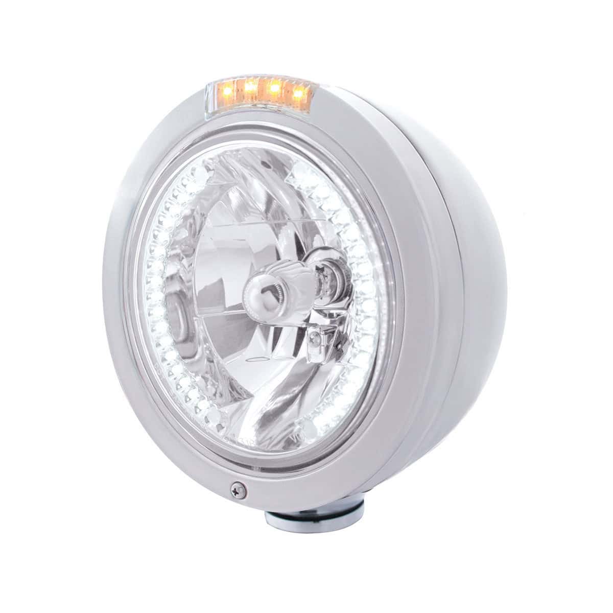 Stainless Steel Bullet Classic Headlight H4 With White LED & Signal