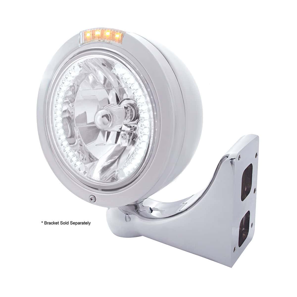 Stainless Steel Bullet Classic Headlight H4 With White LED & Signal