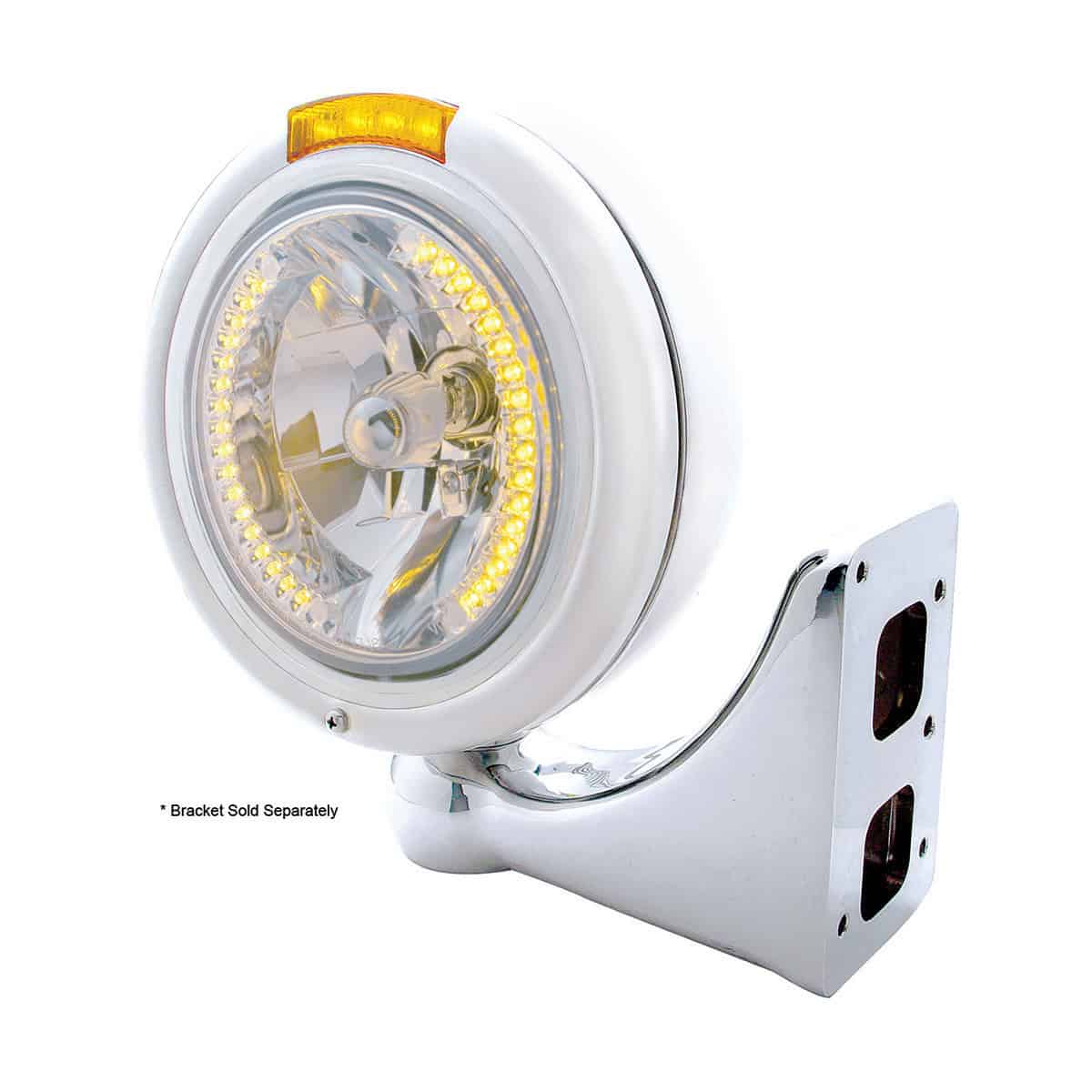 Stainless Steel Classic Headlight H4 With 34 Amber LED & Signal