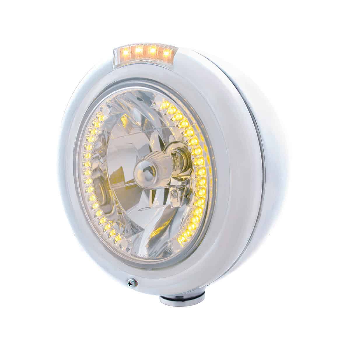 Stainless Steel Classic Headlight H4 With 34 Amber LED & Signal