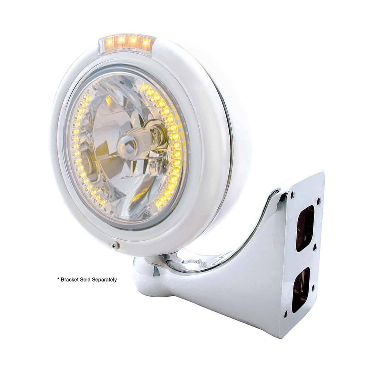 Stainless Steel Classic Headlight H4 With 34 Amber LED & Signal