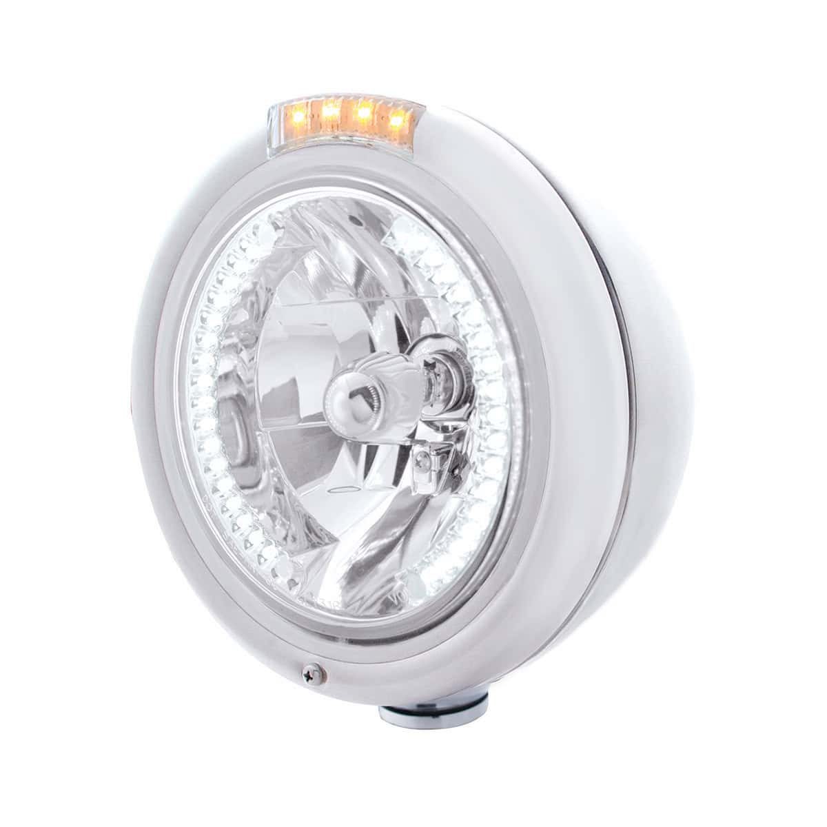 Stainless Steel Classic Headlight H4 With 34 White Led &Amp; Signal 4 Stainless Steel Classic Headlight H4 With 34 White LED & Signal