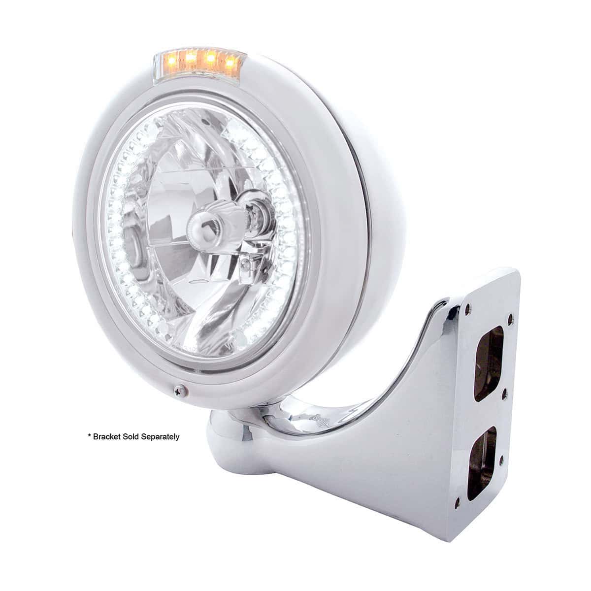 Stainless Steel Classic Headlight H4 With 34 White Led &Amp; Signal 5 Stainless Steel Classic Headlight H4 With 34 White LED & Signal