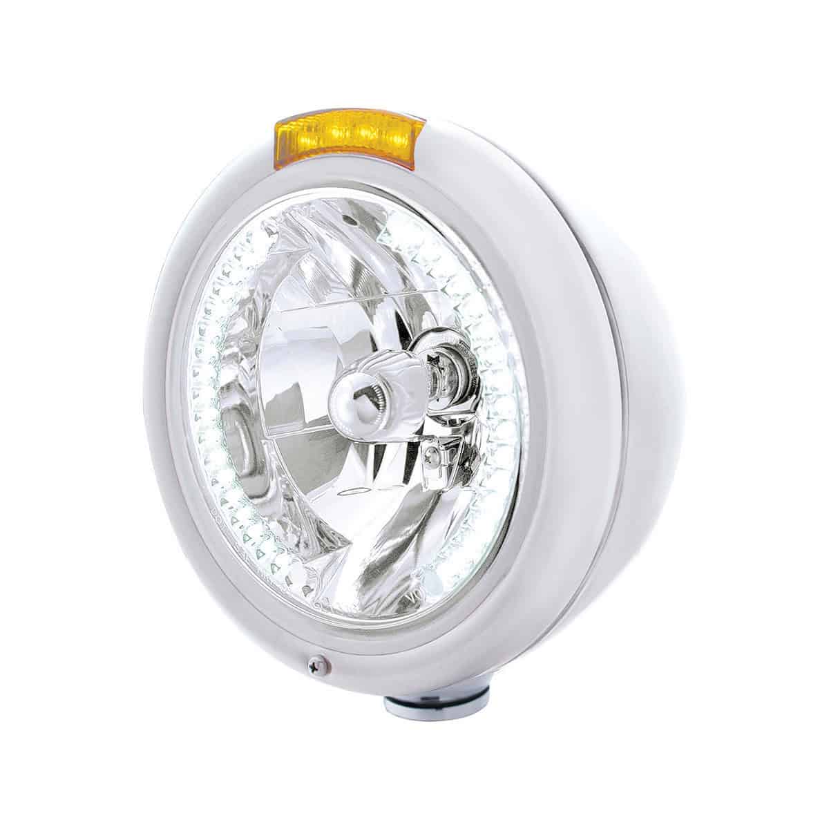 Chrome Classic Headlight H4 With 34 White Led &Amp; Signal | Single Function 1 Chrome Classic Headlight H4 With 34 White LED & Signal
