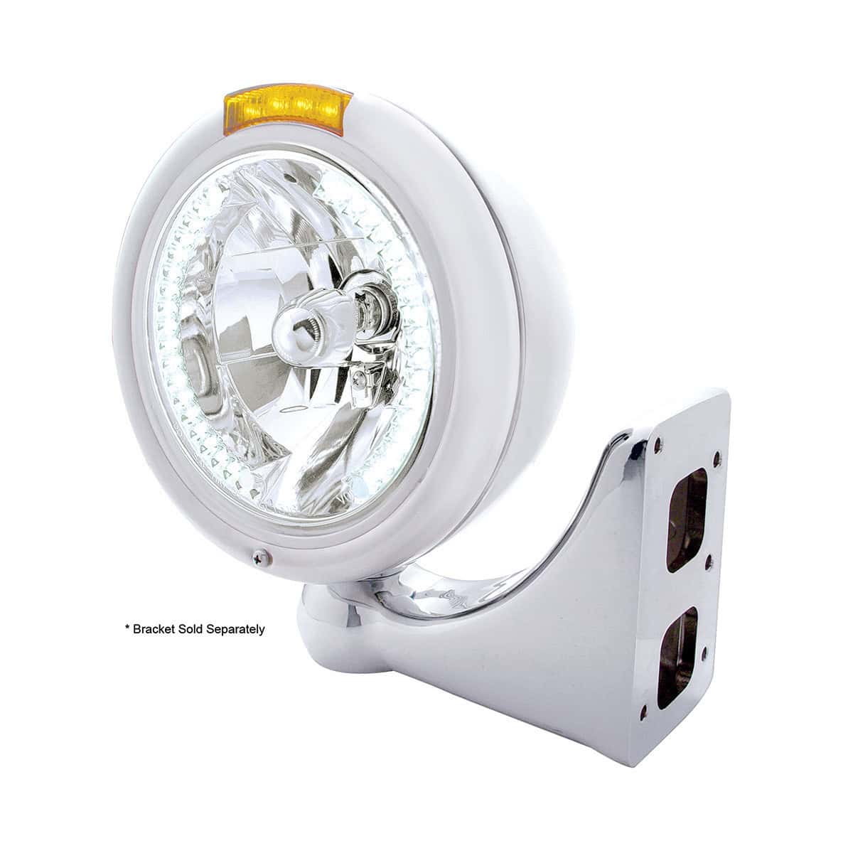 Chrome Classic Headlight H4 With 34 White Led &Amp; Signal | Single Function 2 Chrome Classic Headlight H4 With 34 White LED & Signal