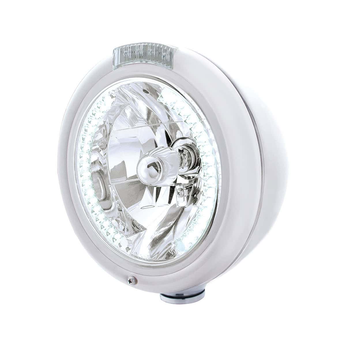 Chrome Classic Headlight H4 With 34 White Led &Amp; Signal | Single Function 3 Chrome Classic Headlight H4 With 34 White LED & Signal