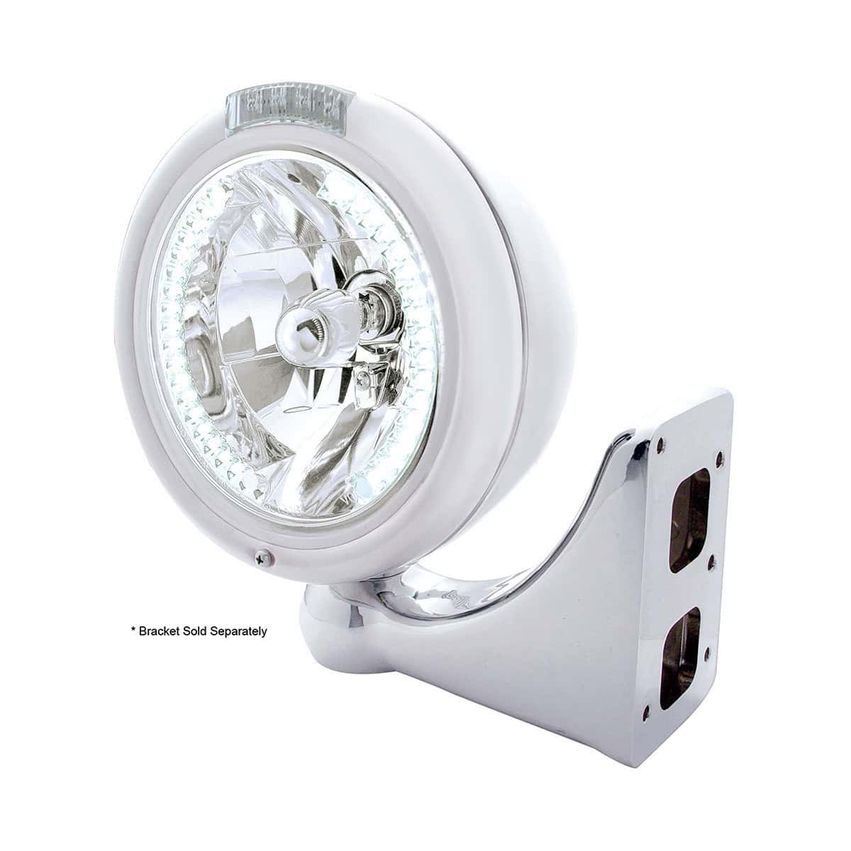 Chrome Classic Headlight H4 With 34 White Led &Amp; Signal | Single Function 5 Chrome Classic Headlight H4 With 34 White LED & Signal