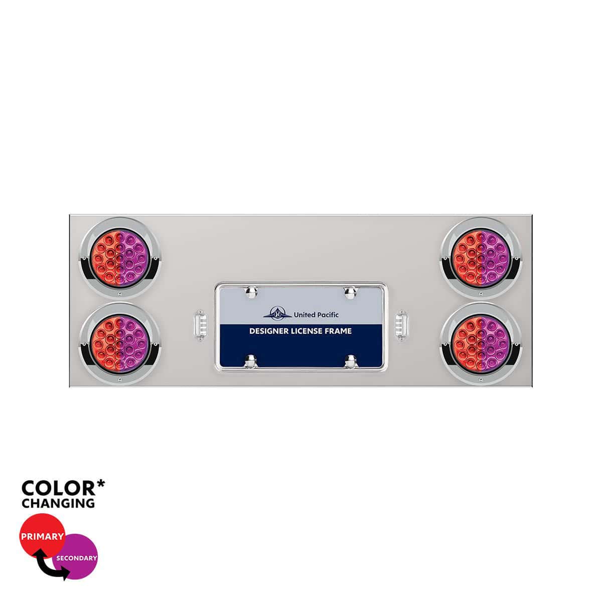 33-3/4" SS Rear Center Panel With 4X 19 LED 4" Double Fury Lights & Visors