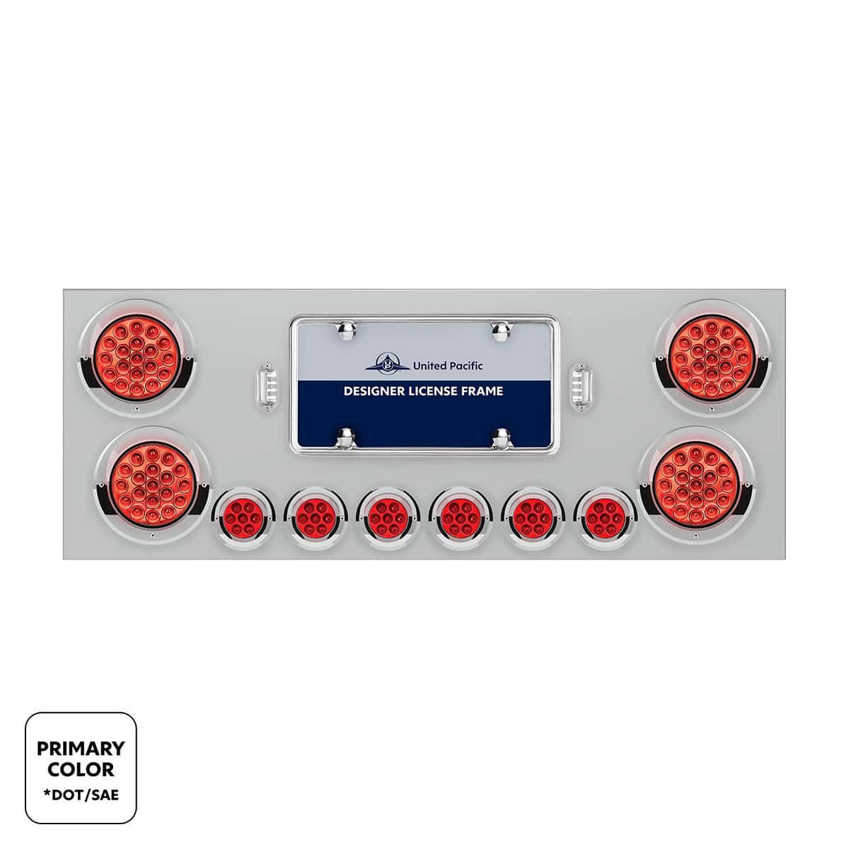 SS Rear Center Panel With 4X 19 LED 4" & 6X 7 LED 2" Double Fury Lights & Visors-Red & Purple LED