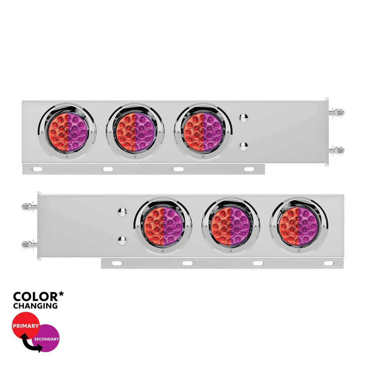 3-3/4" Bolt Pattern SS Spring Loaded Light Bar With 6X Double Fury 19 LED Lights & Visors