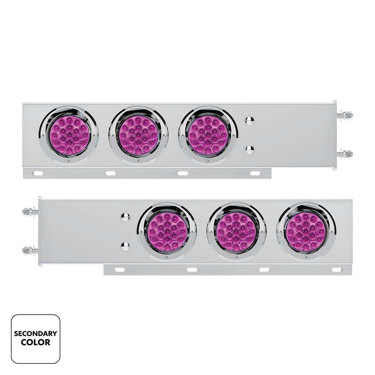 3-3/4&Quot; Bolt Pattern Ss Spring Loaded Light Bar With 6X Double Fury 19 Led Lights &Amp; Visors-Red &Amp; Purple(Pair) 3 3-3/4" Bolt Pattern SS Spring Loaded Light Bar With 6X Double Fury 19 LED Lights & Visors