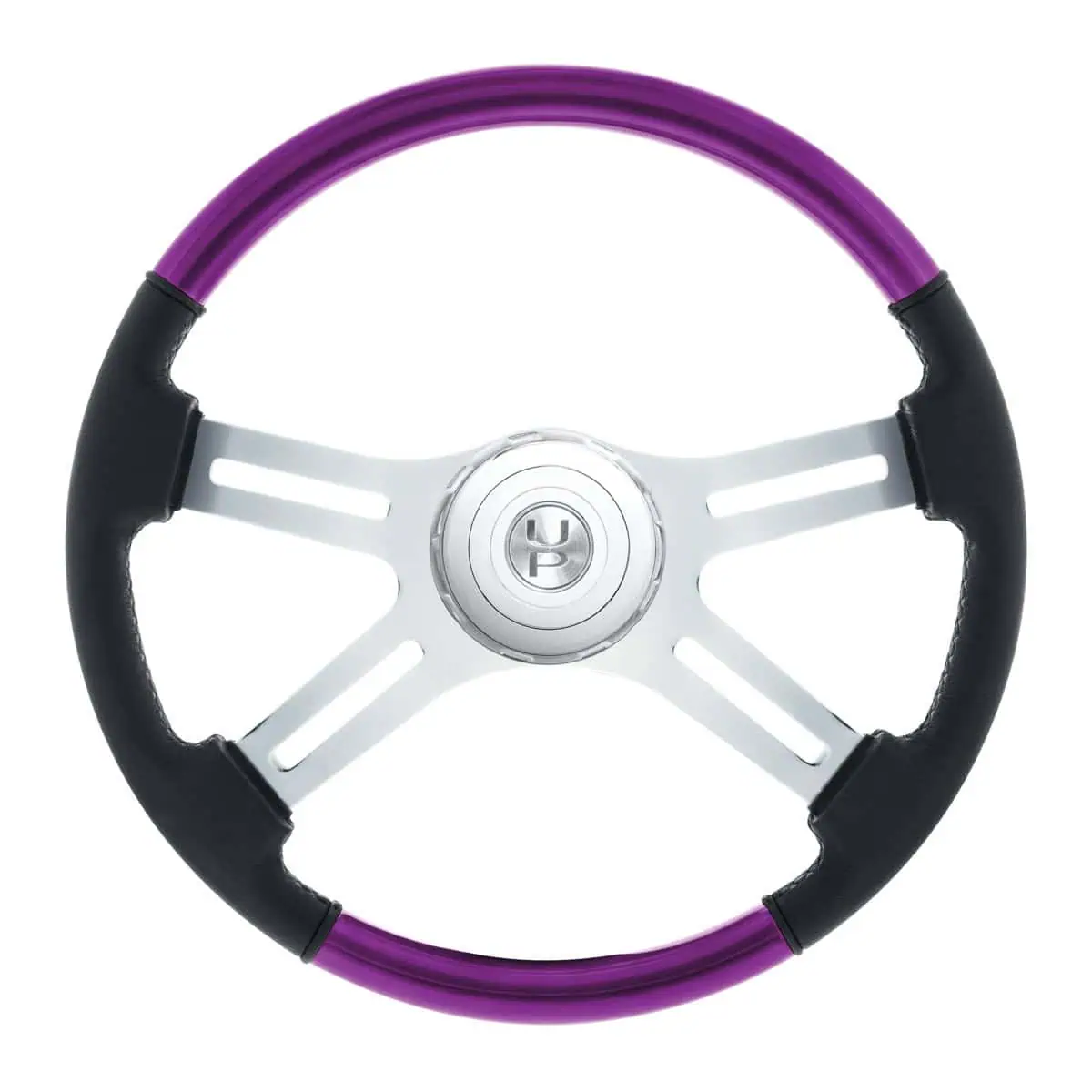 18" Leather & Wood Candy Color 4 Spoke Steering Wheel With Chrome Horn Bezel