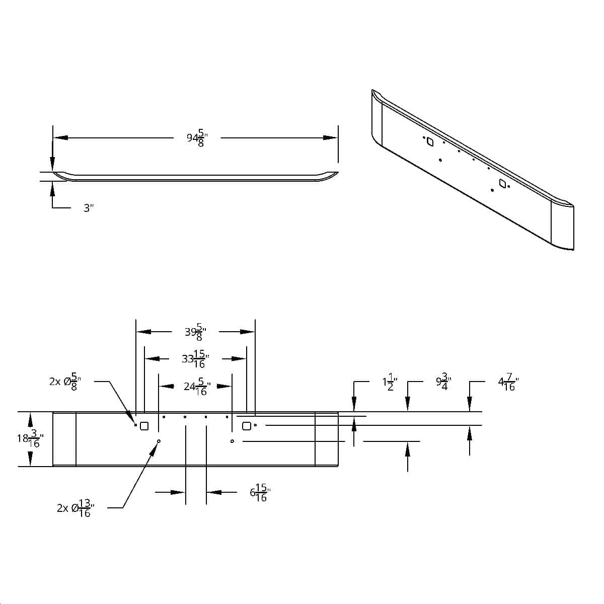 SS Clad Aluminum Bumper For 2008–2023 Peterbilt 389 – Curved Ends