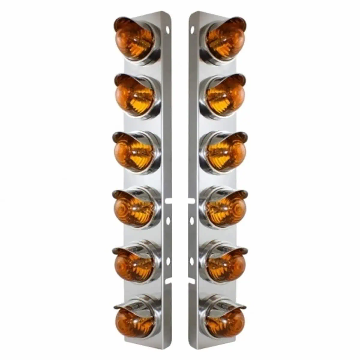 SS Front Air Cleaner Bracket With 12X Glass Beehive Lights & SS Visors For Peterbilt