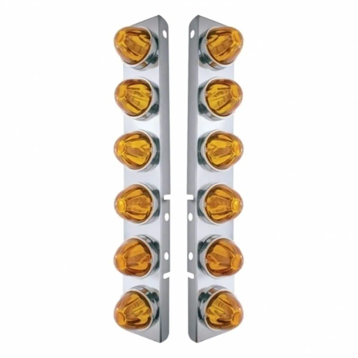 SS Front Air Cleaner Bracket With 12X Glass Watermelon Lights & SS Bezels For Peterbilt (Amber Glass Lens)