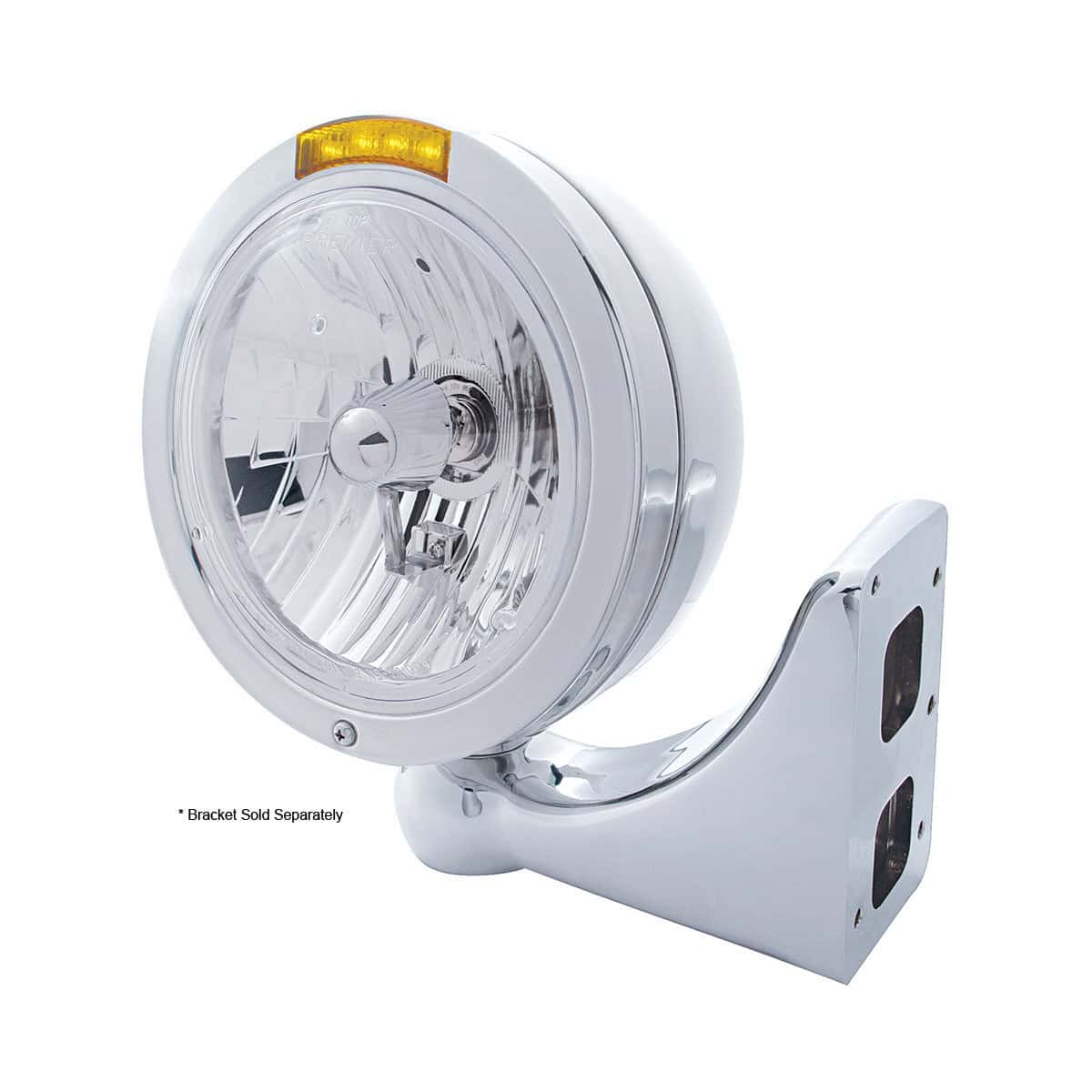 Stainless Steel Bullet Classic Headlight Assembly With Crystal H4 Bulb & LED Turn Signal