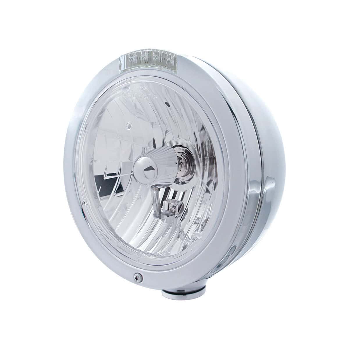 Stainless Steel Bullet Classic Headlight Assembly With Crystal H4 Bulb &Amp; Led Turn Signal 3 Stainless Steel Bullet Classic Headlight Assembly With Crystal H4 Bulb & LED Turn Signal