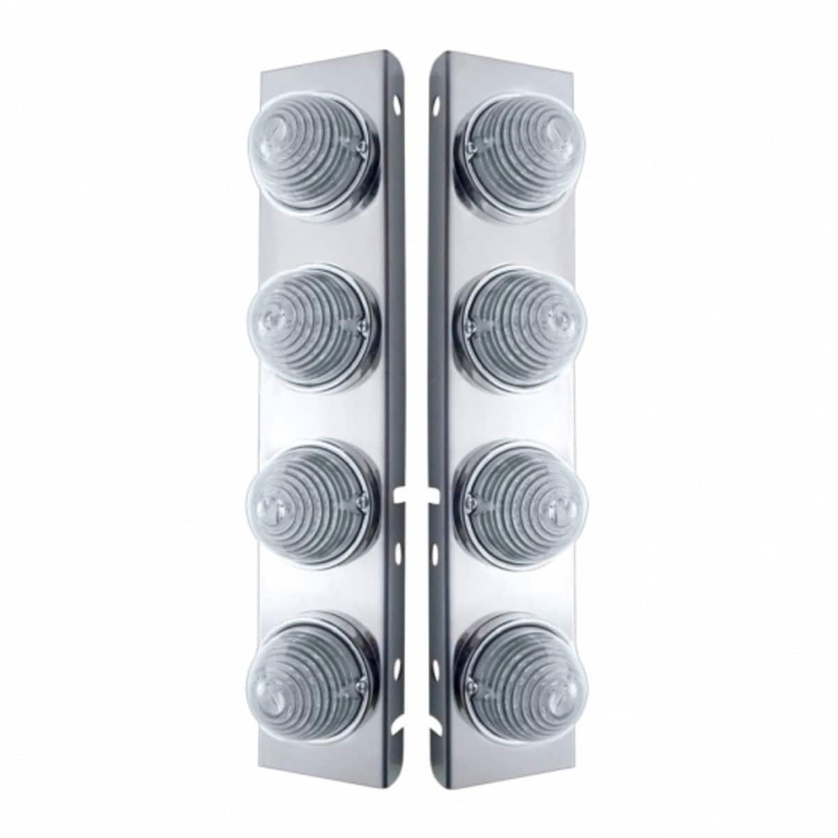SS Front Air Cleaner Bracket With 8X 17 LED Beehive Lights & SS Bezels For Peterbilt – Pair