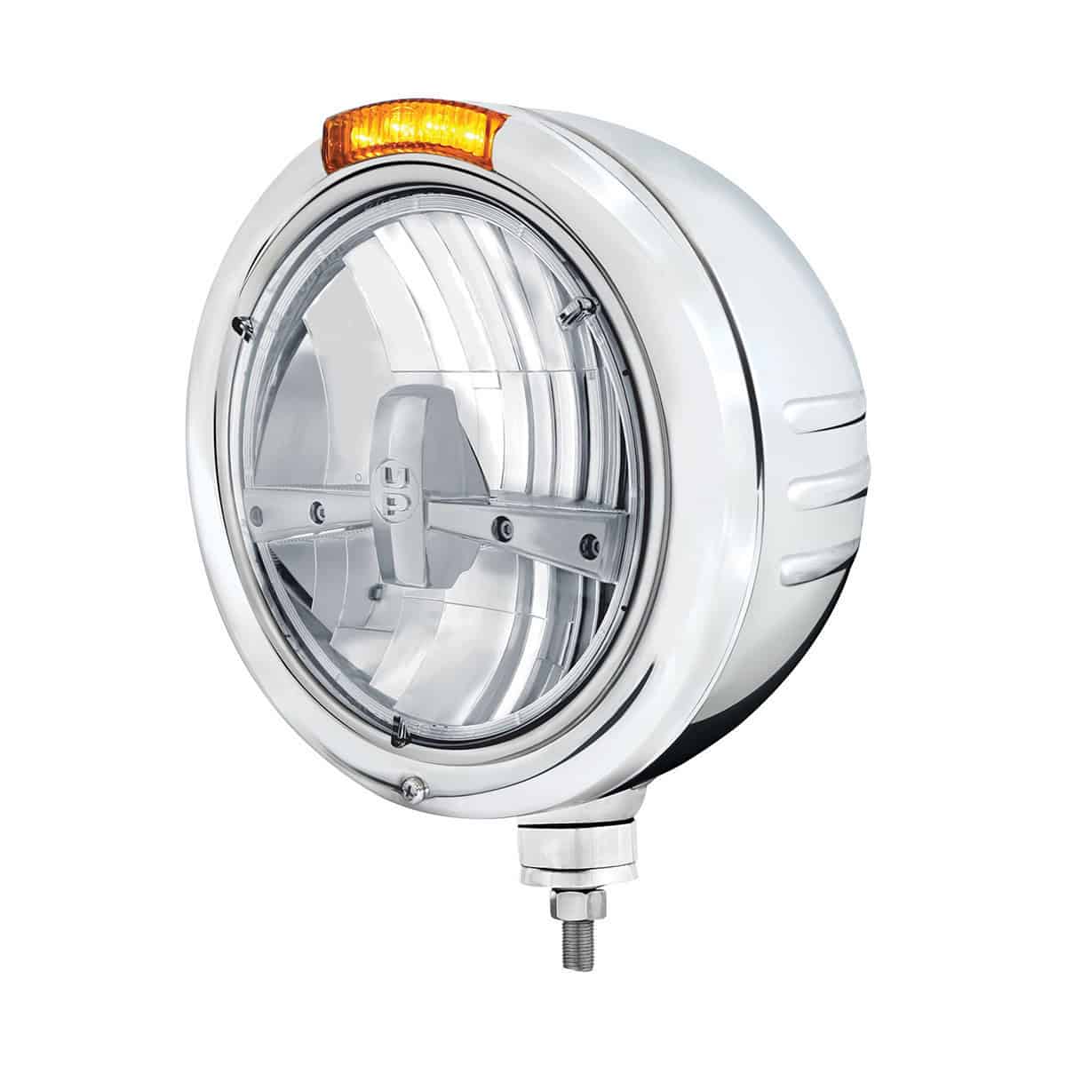 Stainless Steel Classic Embossed Stripe Headlight 5 LED Bulb & Dual Mode LED Signal