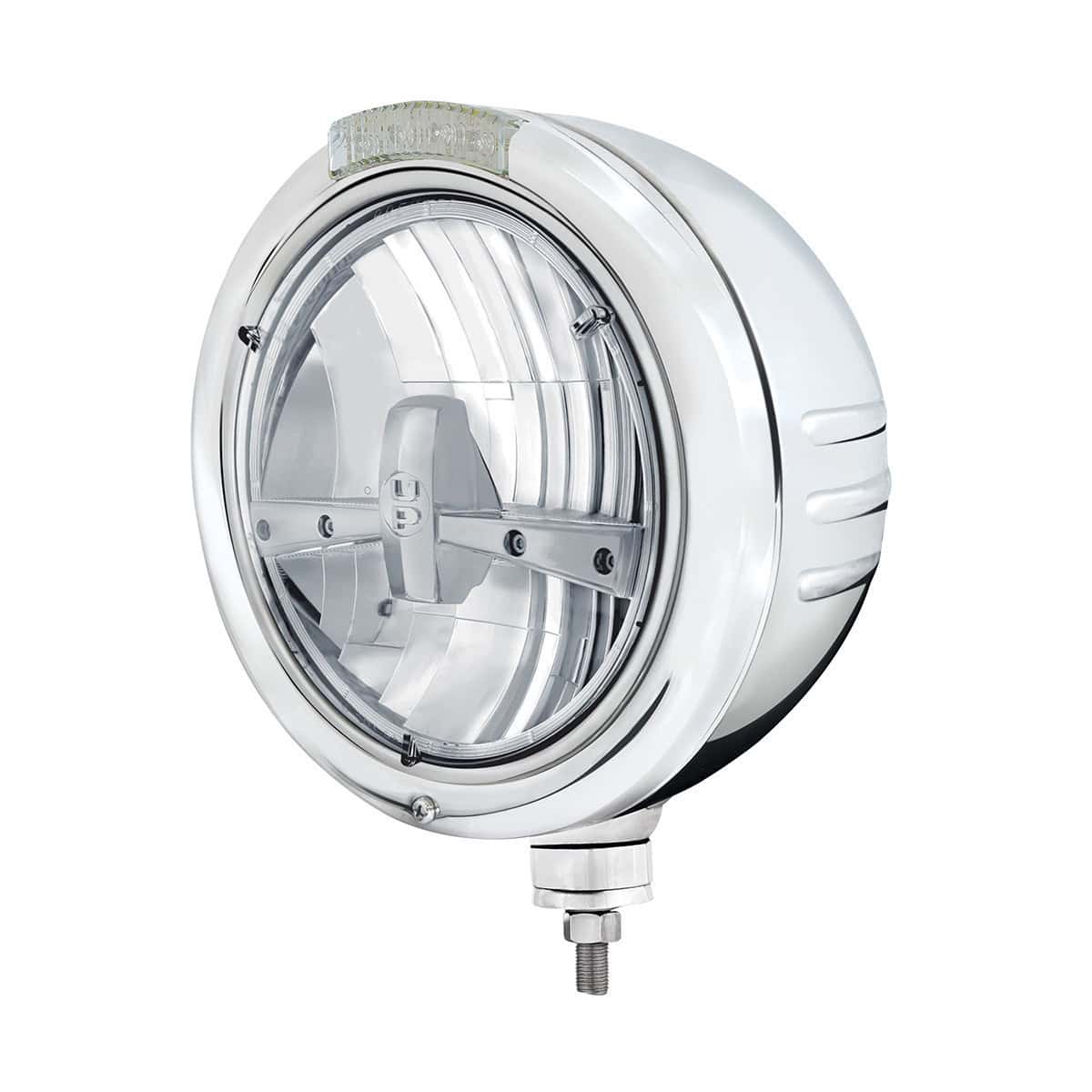 Stainless Steel Classic Embossed Stripe Headlight 5 LED Bulb & Dual Mode LED Signal