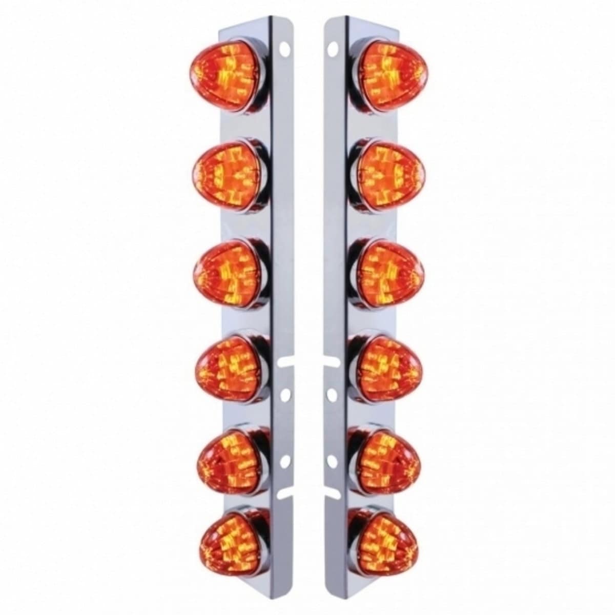 Stainless Front Air Cleaner Bracket With 12× LED Watermelon Lights & SS Bezels For Peterbilt – Dark Amber Lens