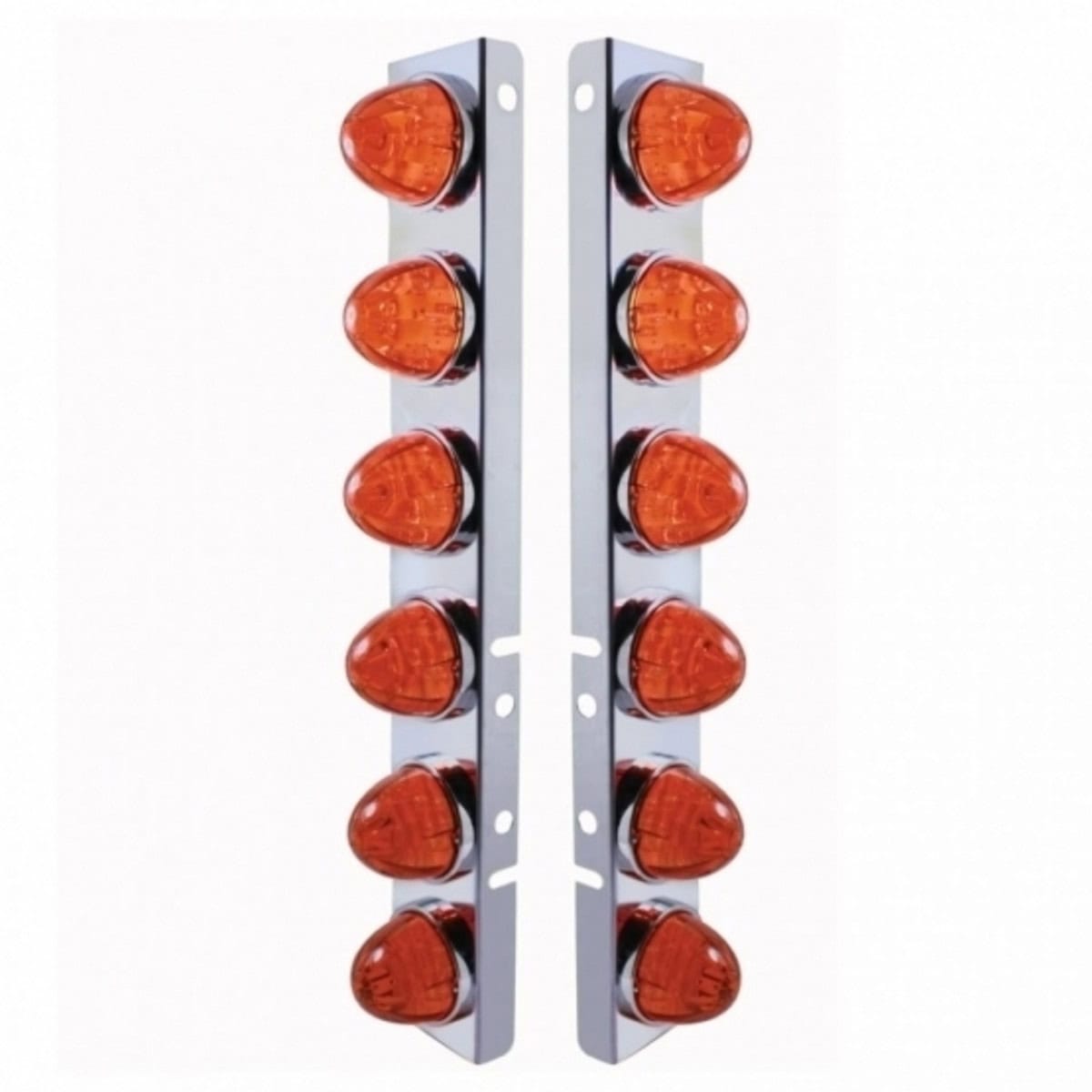 Stainless Front Air Cleaner Bracket With 12× LED Watermelon Lights & SS Bezels For Peterbilt – Dark Amber Lens