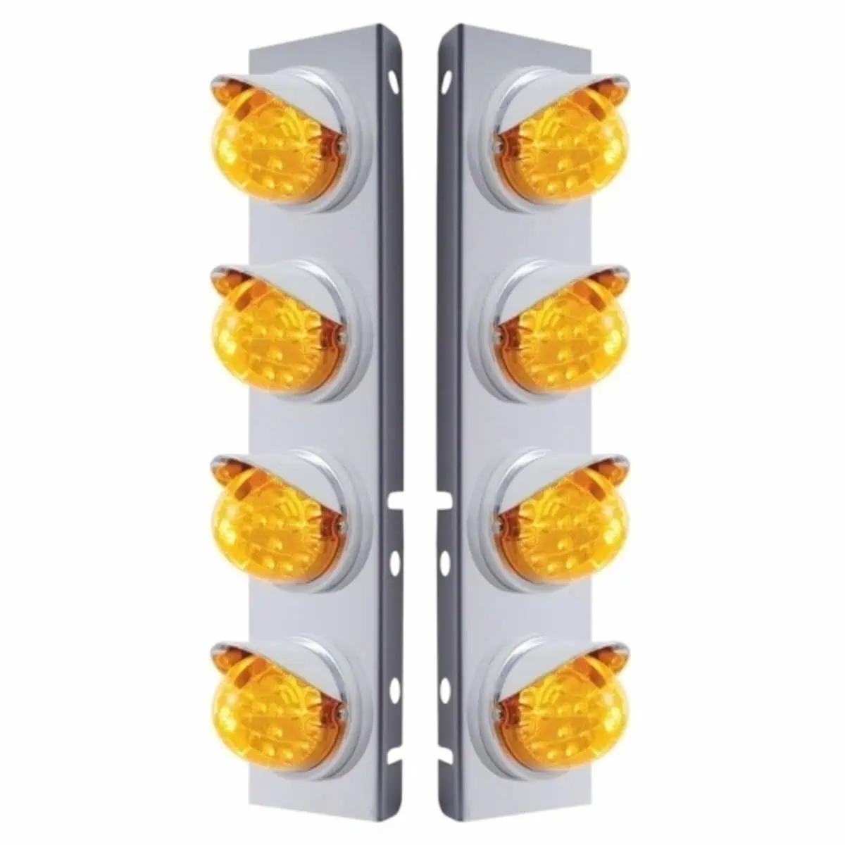 Stainless Front Air Cleaner Bracket With 8× 17 LED Dual Function Reflector Lights & Visors For Peterbilt – Amber LED (Clear or Amber Lens)