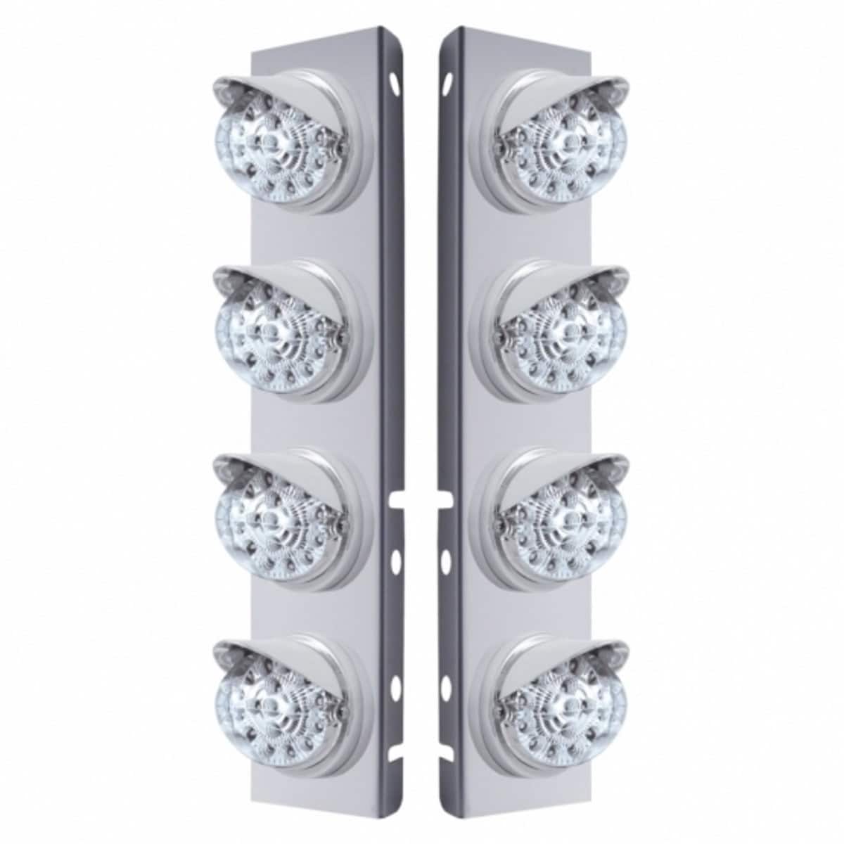Stainless Front Air Cleaner Bracket With 8× 17 LED Dual Function Reflector Lights & Visors For Peterbilt – Amber LED (Clear or Amber Lens)