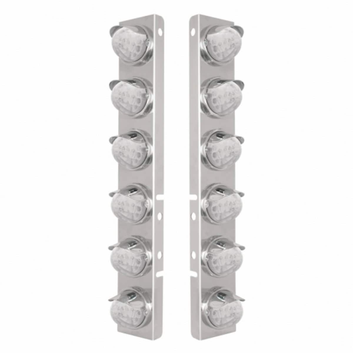 Stainless Front Air Cleaner Bracket With 12× 17 LED Watermelon Lights & SS Visors For Peterbilt – Amber LED (Clear or Amber Lens)