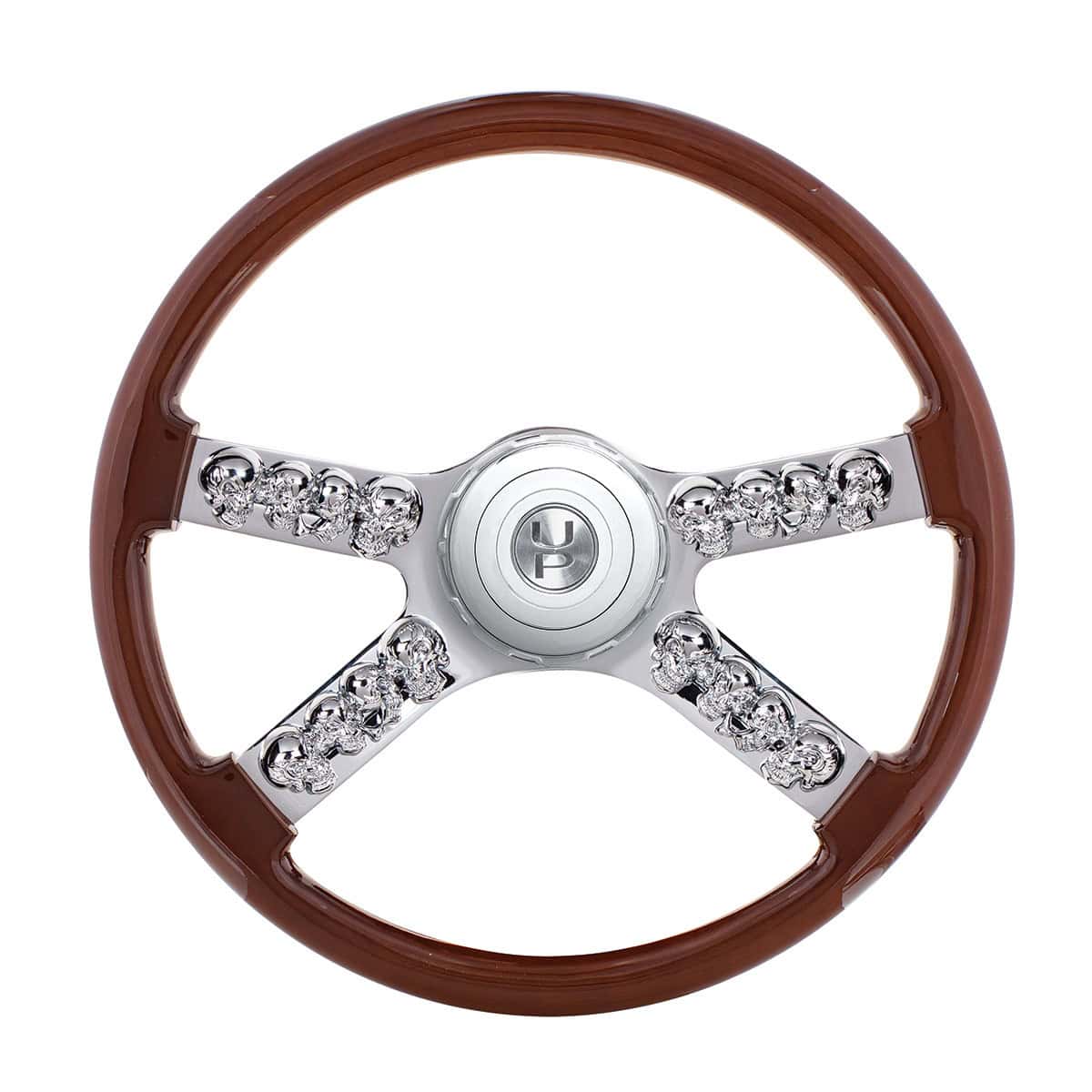 18" Skull Steering Wheel With Hub & Horn Button Kit For Peterbilt (2003+) & Kenworth (2003+)