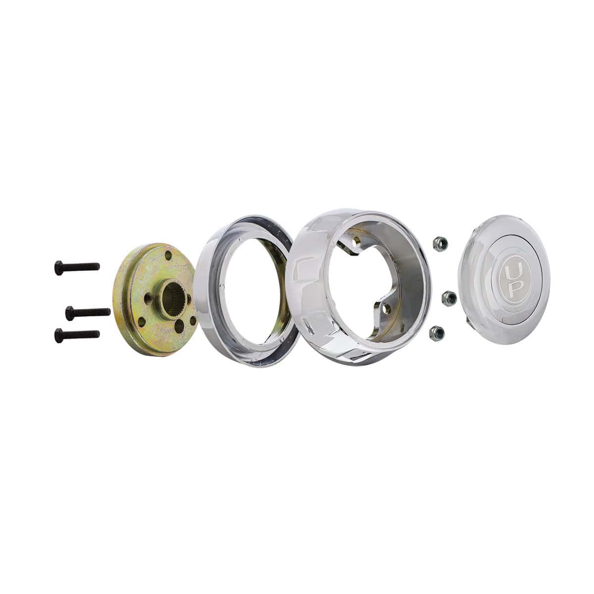 Chrome Steering Wheel Hub & Horn Button Kit For Kenworth (1995-1997) & Peterbilt (1993-1998)