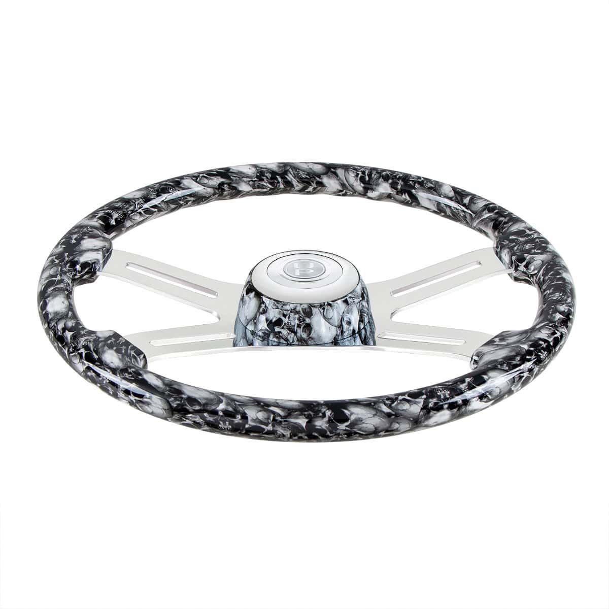 18" 4 Spoke Skull Steering Wheel With Matching Skull Horn Bezel