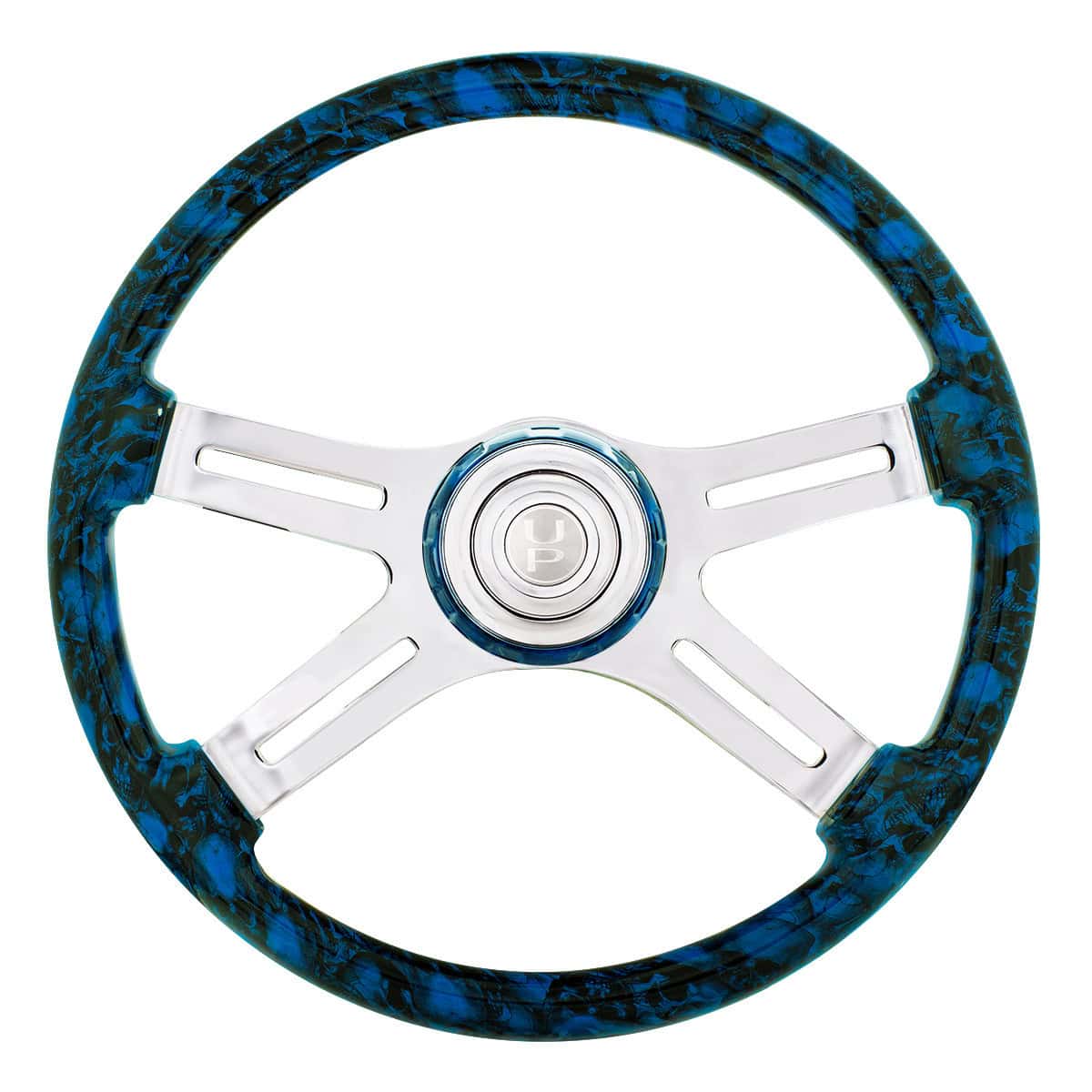 18&Quot; 4 Spoke Skull Steering Wheel With Matching Skull Horn Bezel 3 18" 4 Spoke Skull Steering Wheel With Matching Skull Horn Bezel