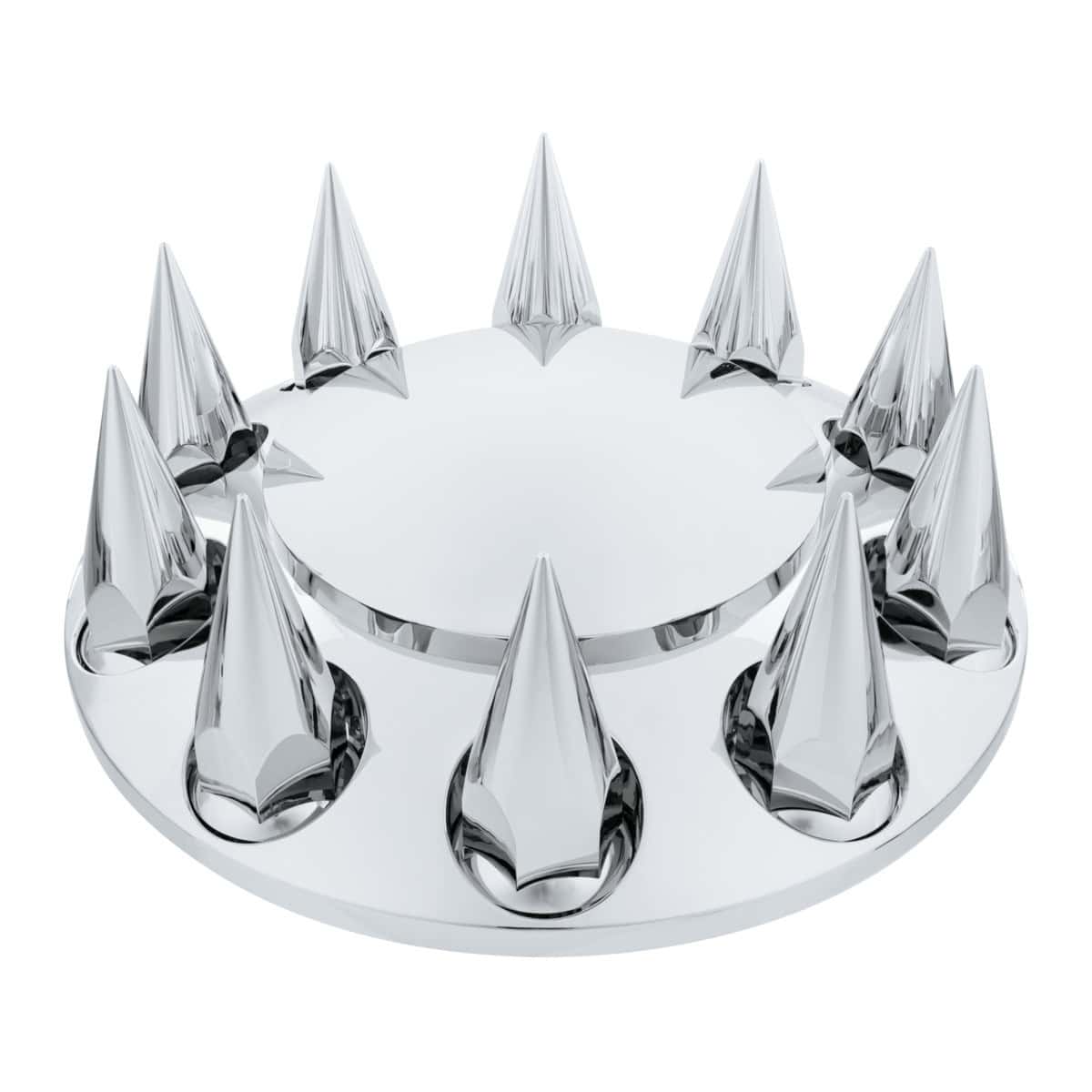 Dome Front Axle Cover With 33mm x 4-3/4" Super Spike Push-On Nut Covers - Chrome