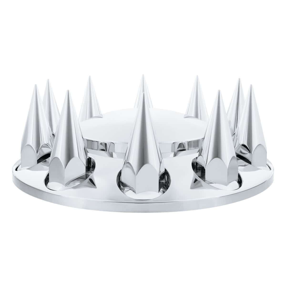 Dome Front Axle Cover With 33mm x 4-3/4" Super Spike Push-On Nut Covers - Chrome