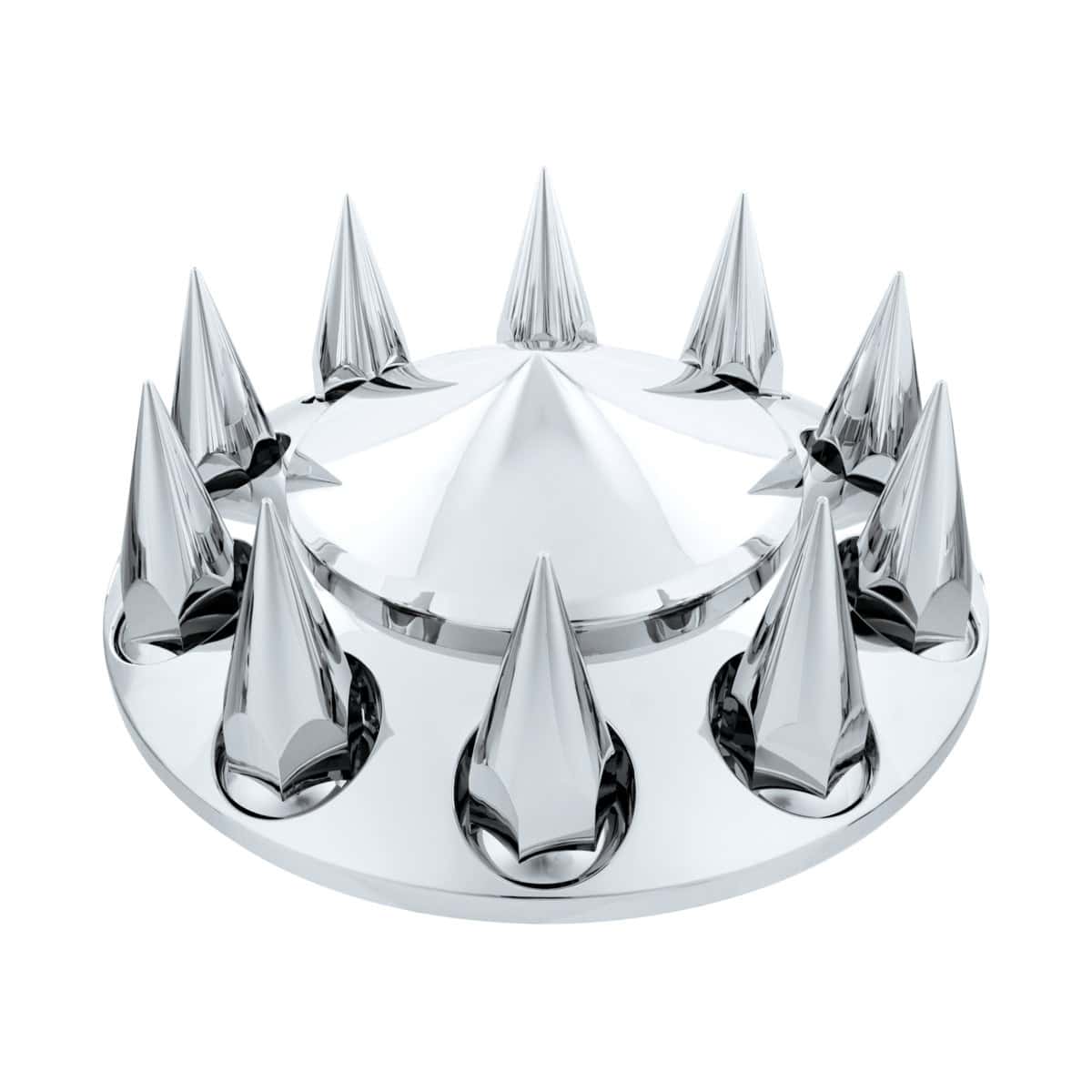 Pointed Front Axle Cover With 33mm x 4-3/4" Super Spike Push-On Nut Covers - Chrome