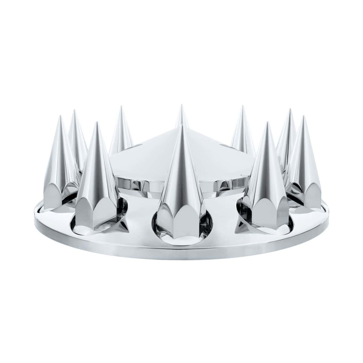 Pointed Front Axle Cover With 33mm x 4-3/4" Super Spike Push-On Nut Covers - Chrome