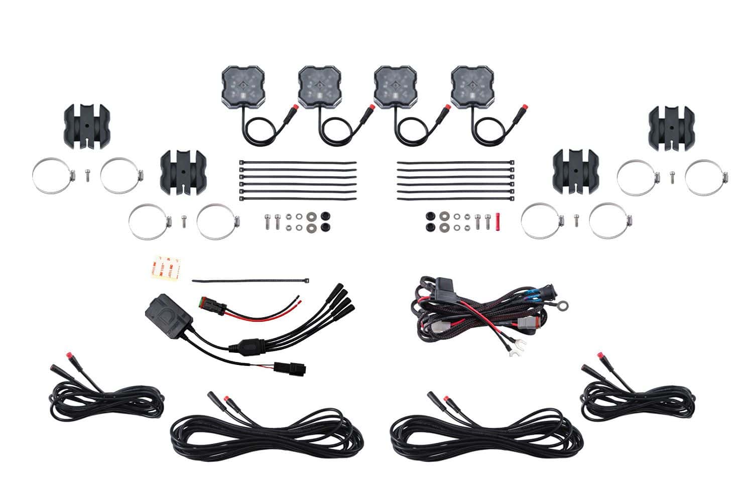 Diode Dynamics Stage Series SXS Rock Light Installer Kit RGBW M8 w/Controller (4-pack)