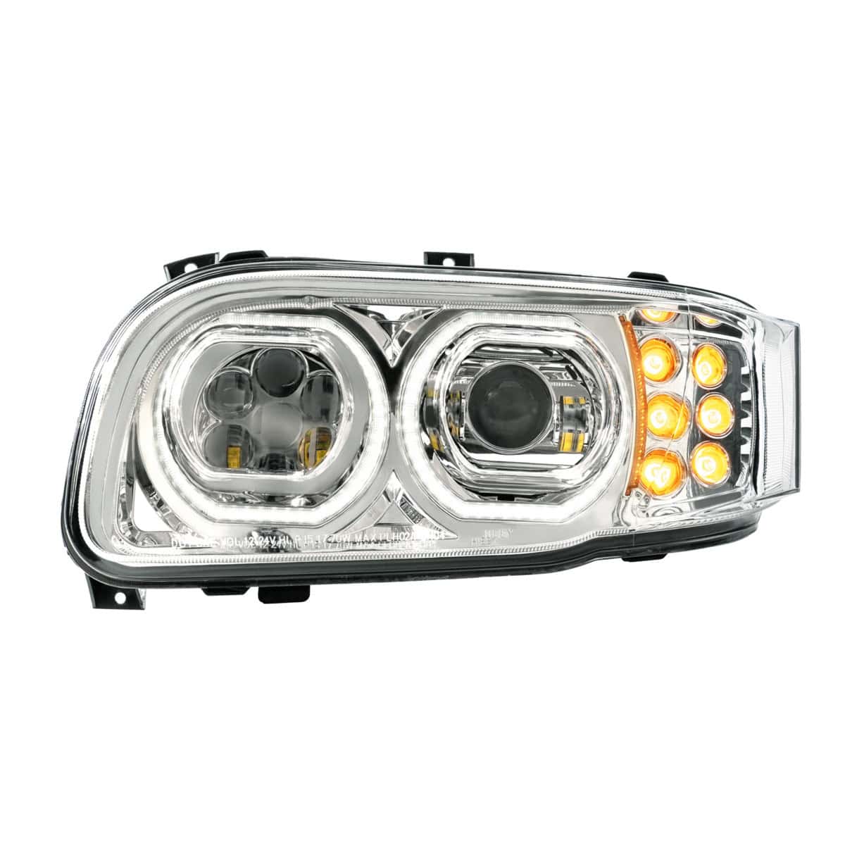 High Power 10 LED Chrome Headlight With 10 LED Turn & 100 LED Halo For 2008-2024 Peterbilt 389