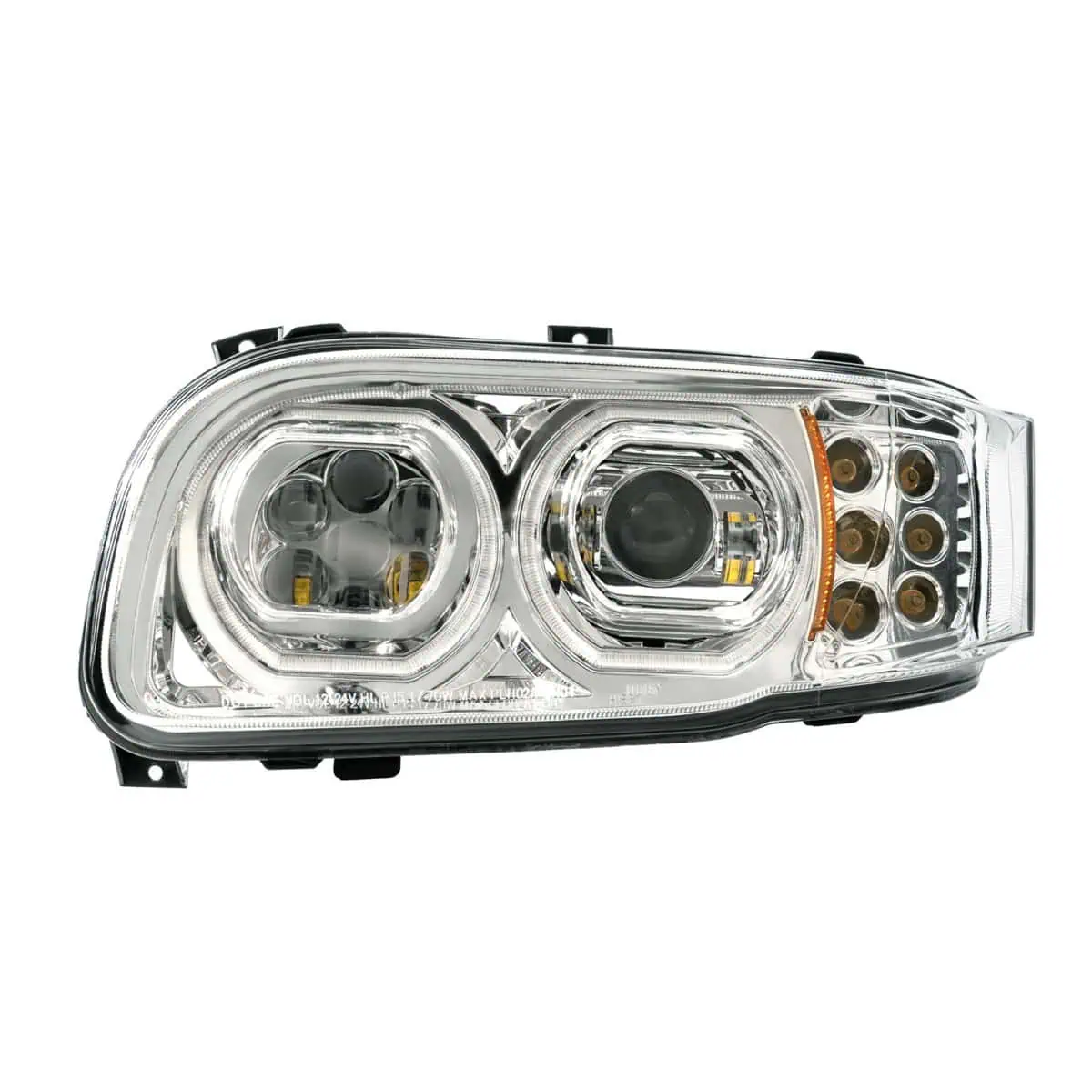 High Power 10 LED Chrome Headlight With 10 LED Turn & 100 LED Halo For 2008-2024 Peterbilt 389