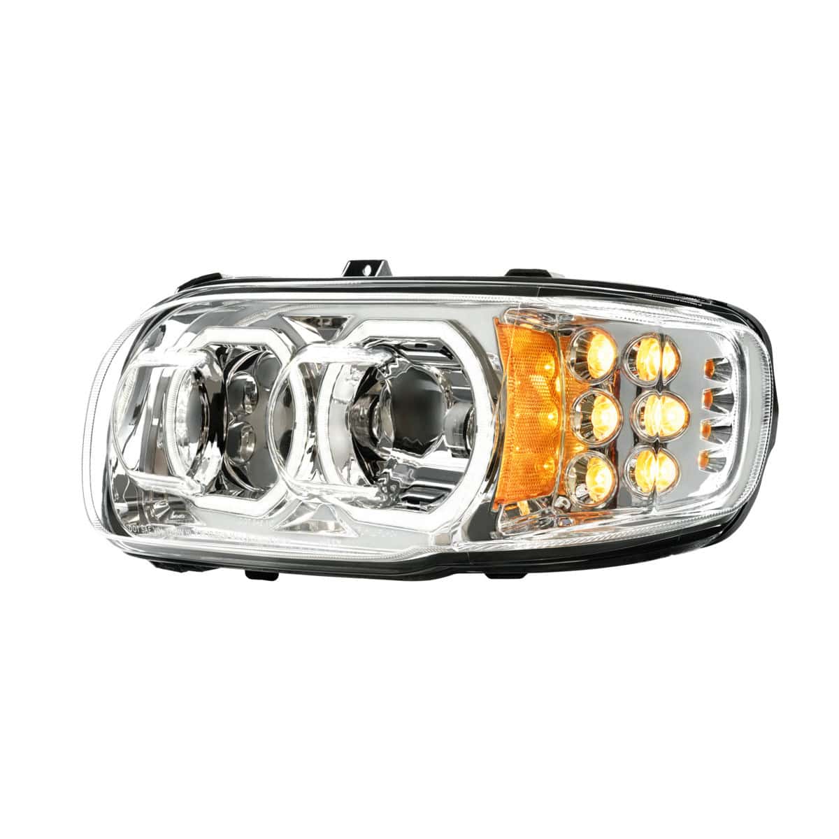 High Power 10 Led Chrome Headlight With 10 Led Turn &Amp; 100 Led Halo For 2008-2024 Peterbilt 389 3 High Power 10 LED Chrome Headlight With 10 LED Turn & 100 LED Halo For 2008-2024 Peterbilt 389