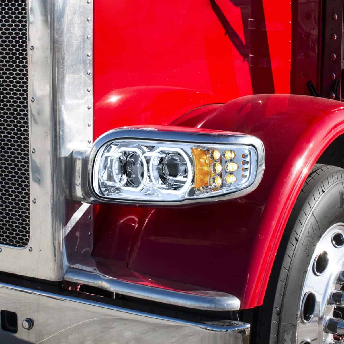 High Power 10 Led Chrome Headlight With 10 Led Turn &Amp; 100 Led Halo For 2008-2024 Peterbilt 389 8 High Power 10 LED Chrome Headlight With 10 LED Turn & 100 LED Halo For 2008-2024 Peterbilt 389