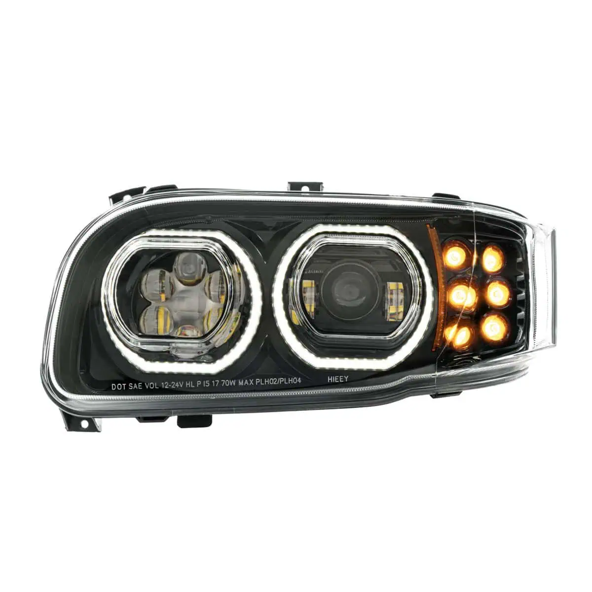 High Power 10 LED Blackout Headlight With 10 LED Turn & 100 LED Halo For 2008-2024 Peterbilt 389