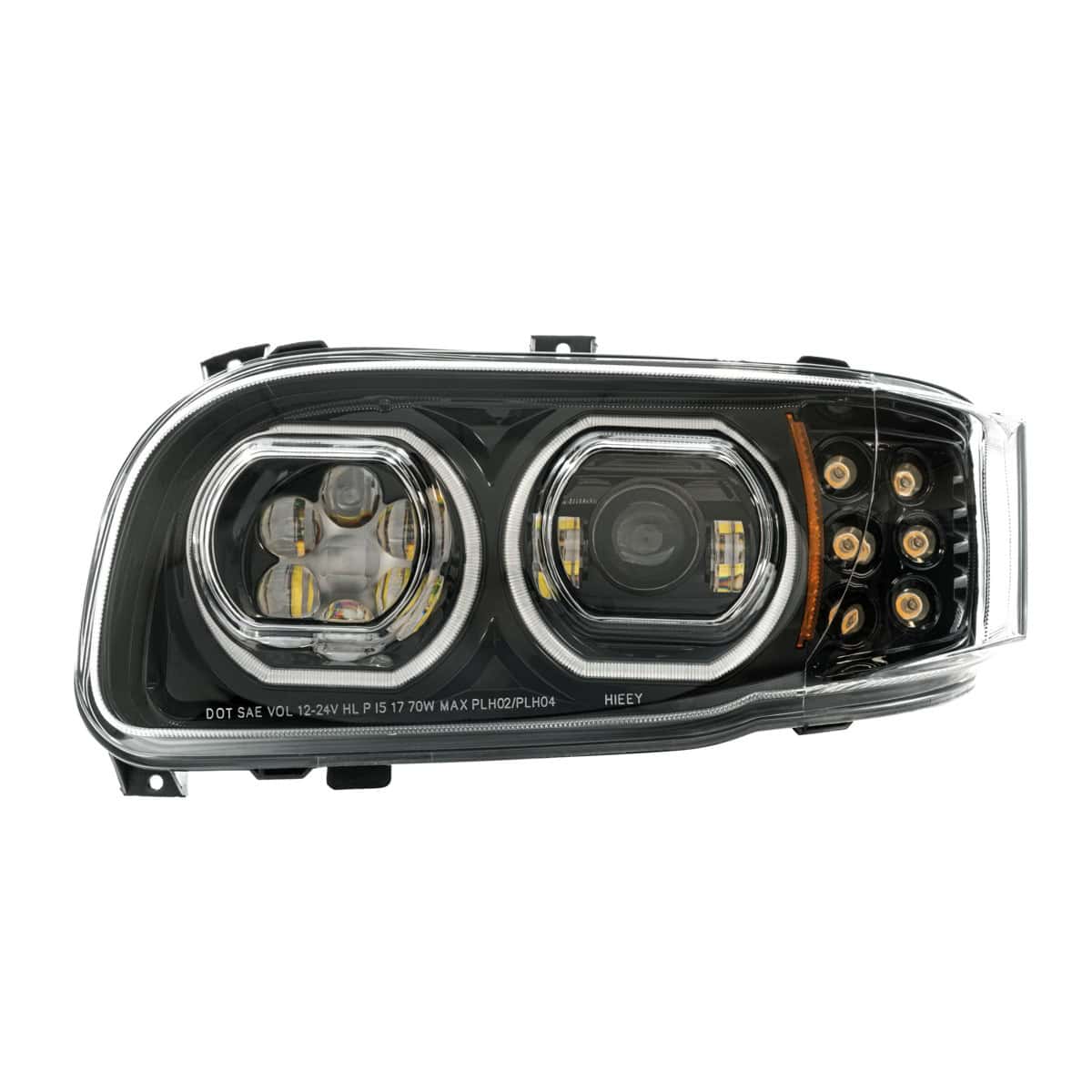 High Power 10 LED Blackout Headlight With 10 LED Turn & 100 LED Halo For 2008-2024 Peterbilt 389