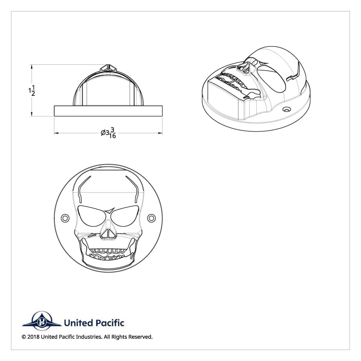 Chrome 3D Skull Light Bezel For 2" Round Light