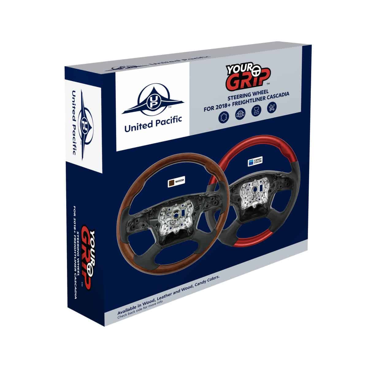 18&Quot; Yourgrip Leather &Amp; Wood Candy Color Steering Wheel For 2018-2026 Freightliner Cascadia 3 18" YourGrip Leather & Wood Candy Color Steering Wheel For 2018-2026 Freightliner Cascadia