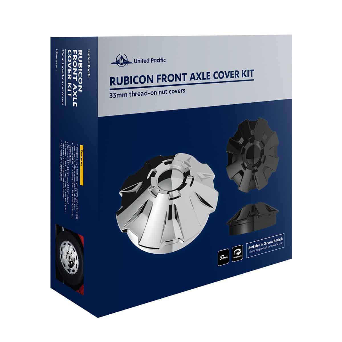 Rubicon Front Axle Cover Kit With 33Mm Thread-On Nut Covers-Chrome 6 Rubicon Front Axle Cover Kit With 33mm Thread-On Nut Covers-Chrome