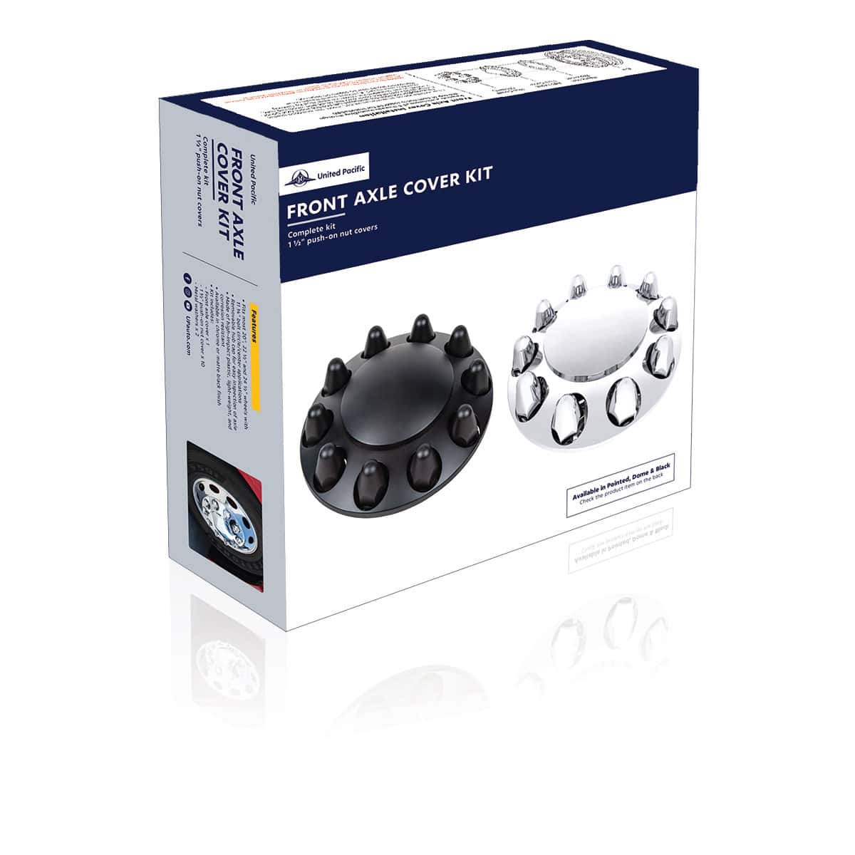 Dome Front Axle Cover With 1-1/2&Quot; Push-On Nut Covers (Color Box) 4 Dome Front Axle Cover With 1-1/2" Push-On Nut Covers (Color Box)
