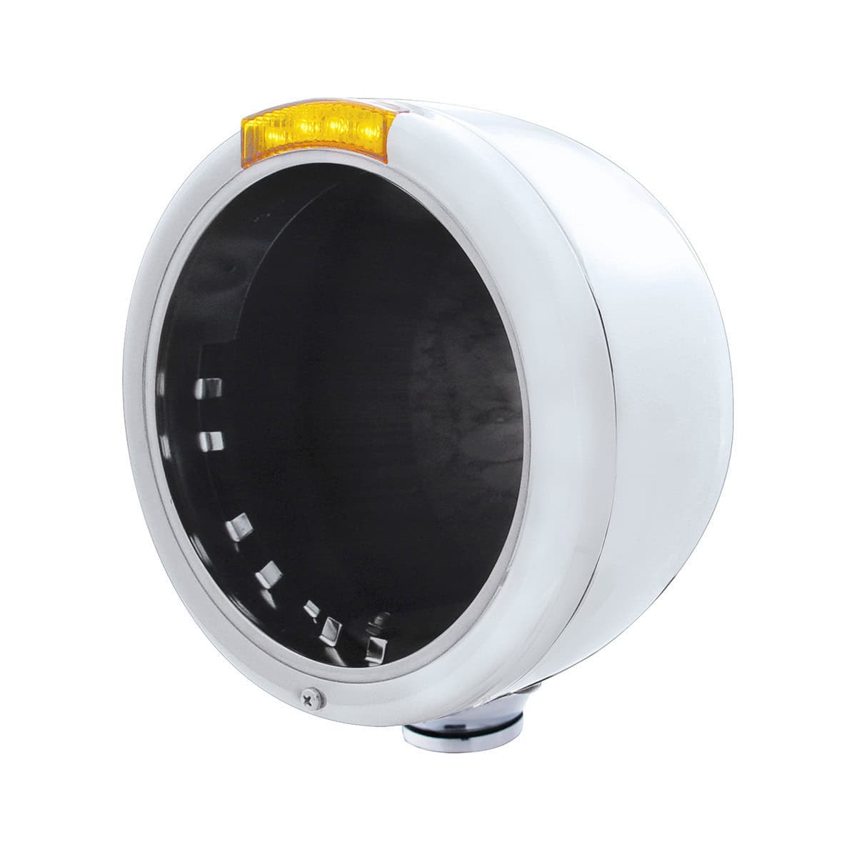 Stainless Steel Classic Half Moon Headlight No Bulb With LED Turn Signal